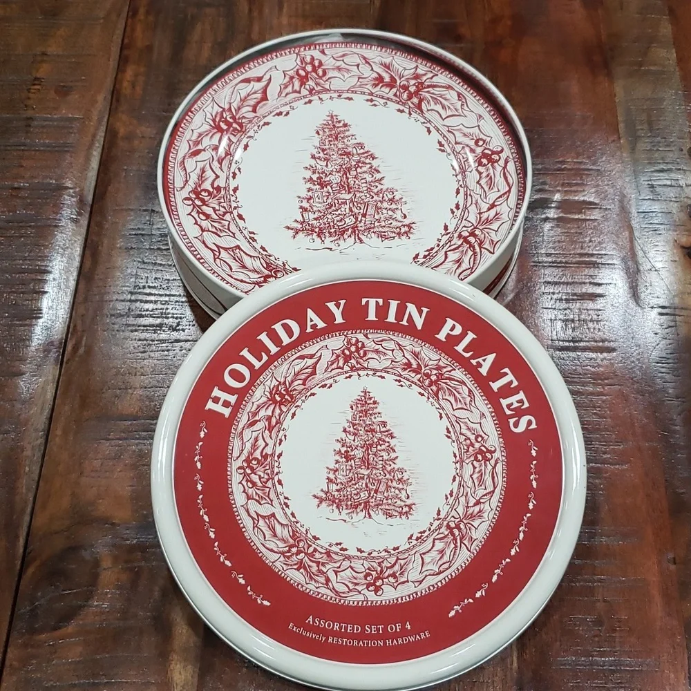 Holiday Tin plates by Restoration Hardware NWOT